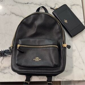 Coach Black Leather Backpack & Wallet